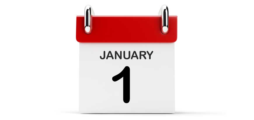 A calendar with the date of January 1st on it.