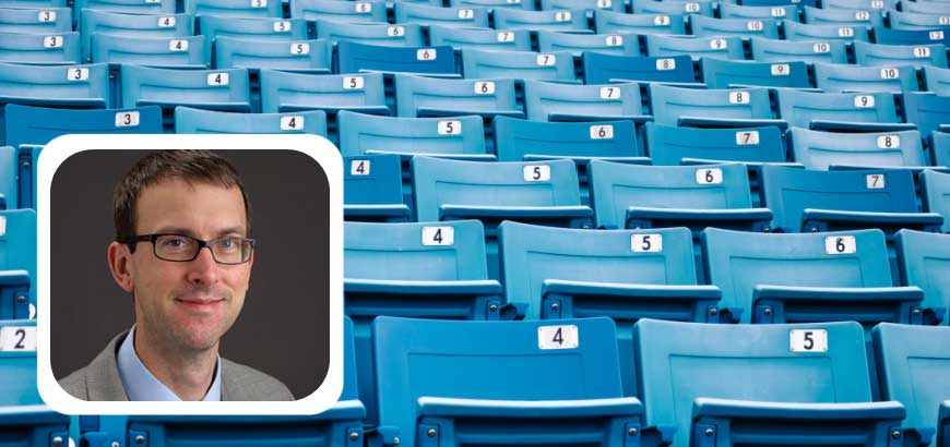 Brad Myers' headshot with baseball stadium seats behind it<br>  