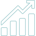 A bar graph with an arrow pointing upwards