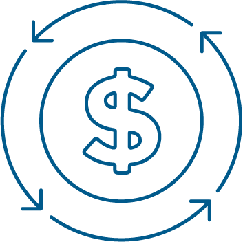 Icon of a dollar sign encircled by rotating arrows.