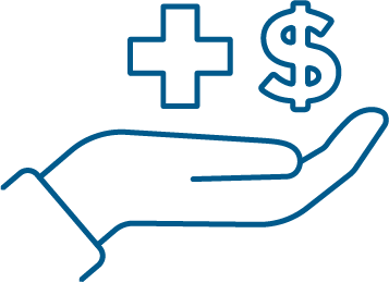 Icon of a hand holding a plus sign and a dollar symbol.