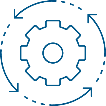 Icon of a gear with circular arrows indicating a process or cycle.