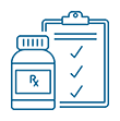 Icon of a prescription bottle and a checklist on a clipboard