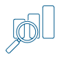 A magnifying glass over a bar chart.